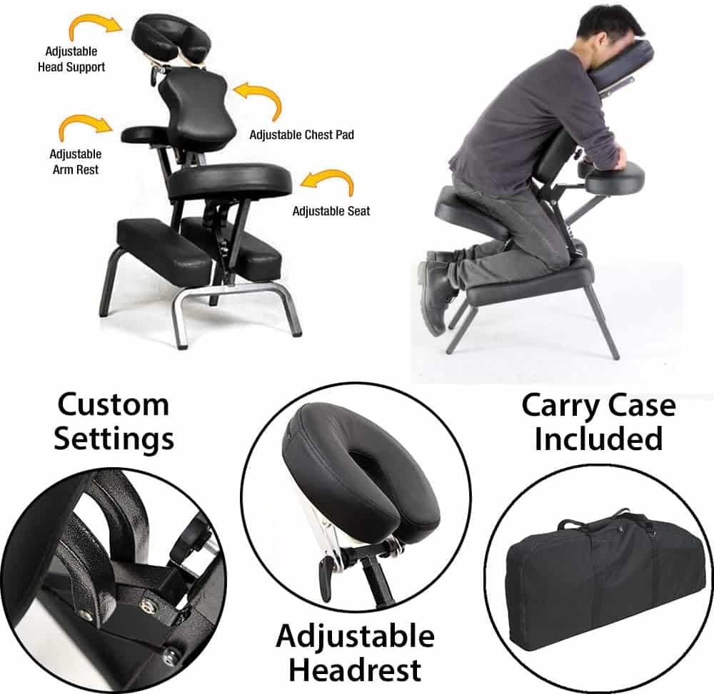 Ataraxia Deluxe Portable Folding Massage Chair w/Carry Case  Strap (Charcoal Black)