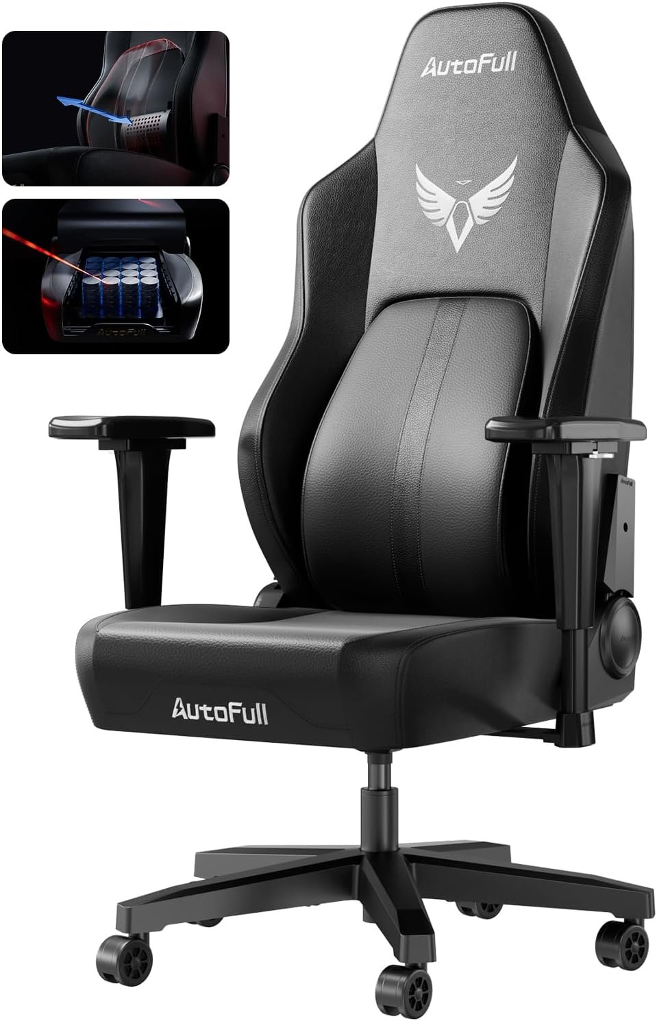 AutoFull M6 Gaming Chair, Ergonomic Office Chair with Ventilated Heating, AUTO Dynamic Tracking Lumbar Support, 6D Adjustable Armrests and Footrest (Black)