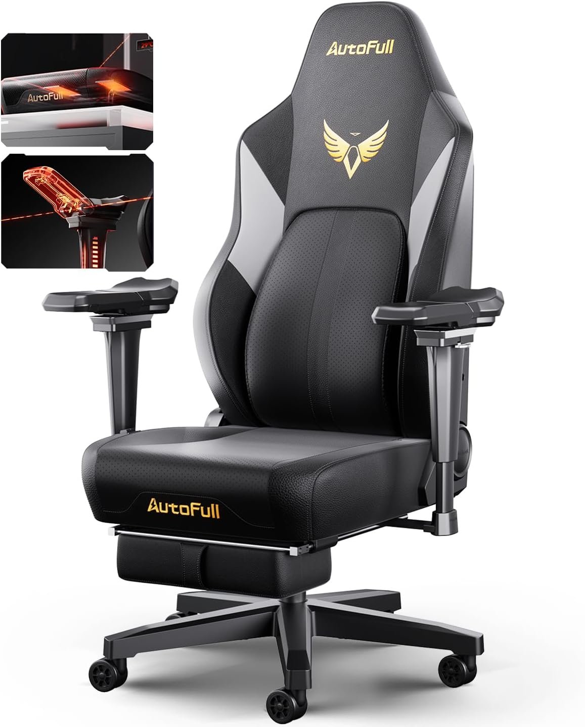 AutoFull M6 Gaming Chair, Ergonomic Office Chair with Ventilated Heating, AUTO Dynamic Tracking Lumbar Support, 6D Adjustable Armrests and Footrest (Black)