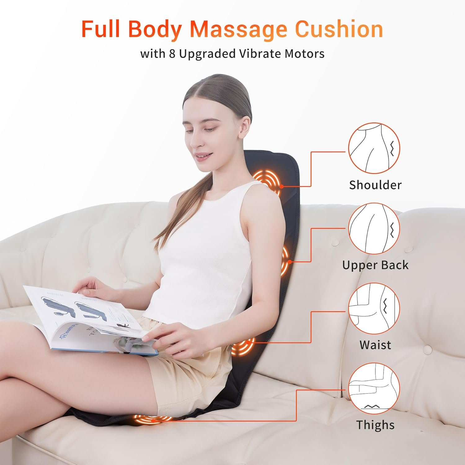 Back Massage Chair Pad, Back Massager with Heat for Pain Relief, Foldable Chair Massager for Full Body Massage, Deep Tissue Vibration Seat Massage Cushion with 2 Adapters, Gifts for Men  Women