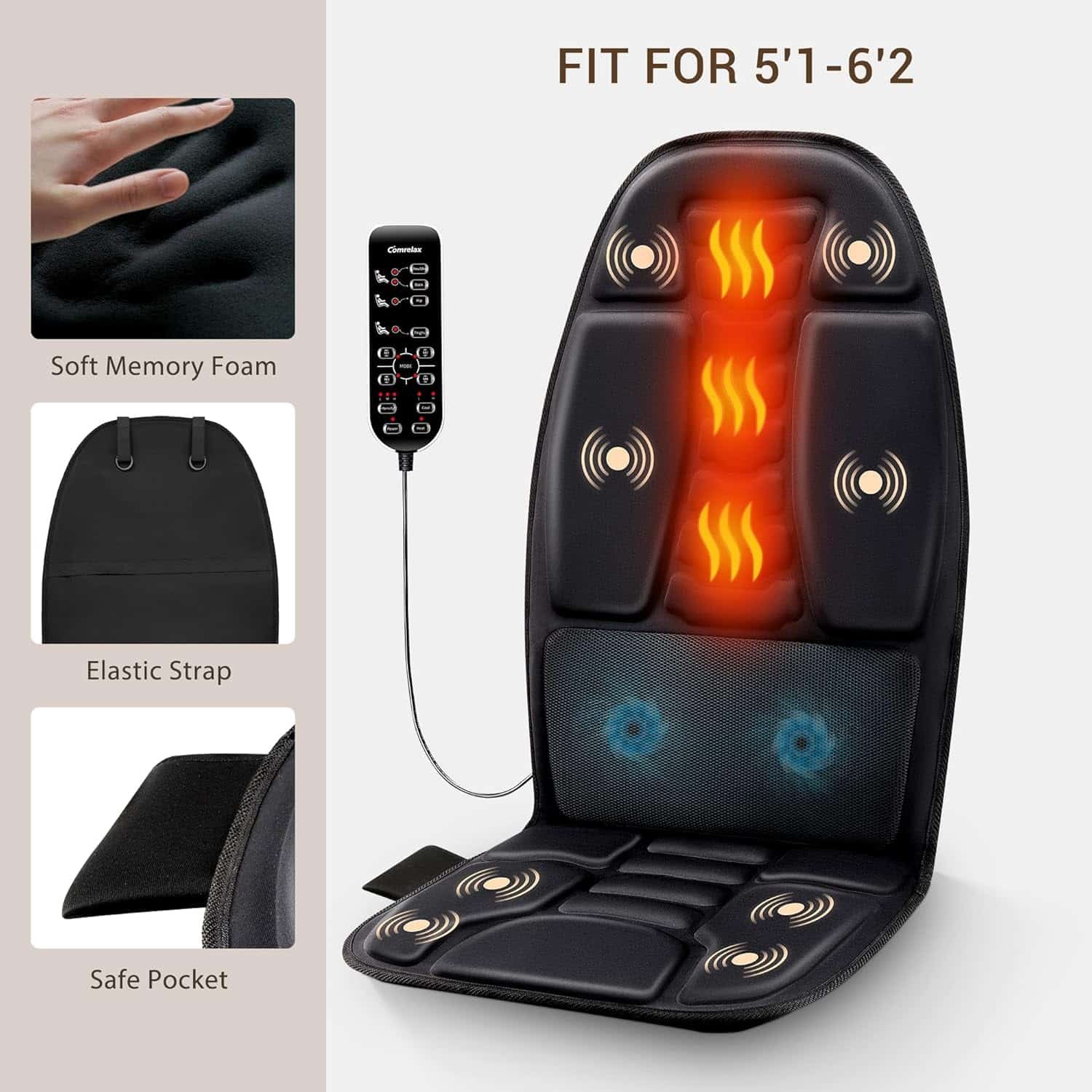 Back Massage Chair Pad, Deep Tissue Vibration Seat Massage Cushion, 2 Levels Cooling or Heat Back Massage for Muscle Fatigue Stress Relief