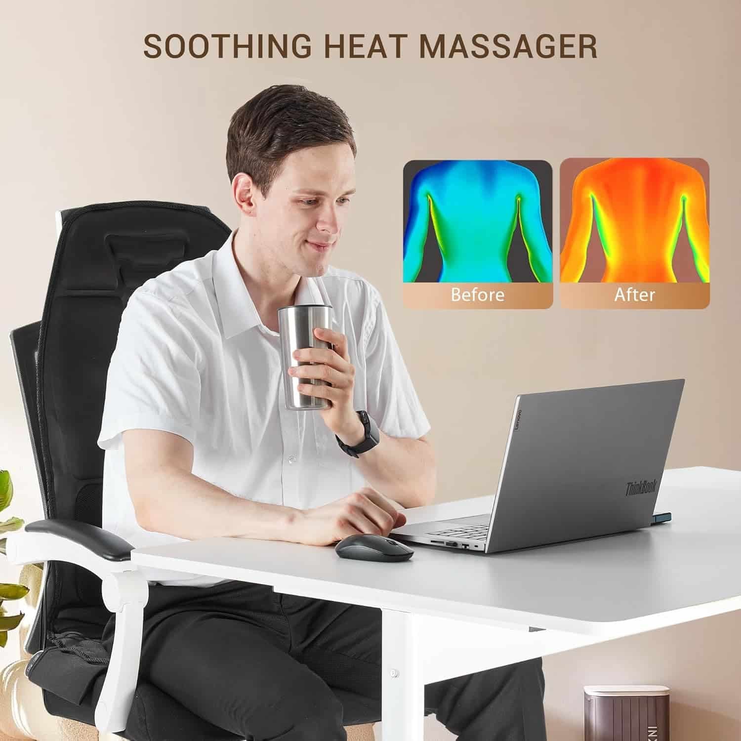 Back Massage Chair Pad, Deep Tissue Vibration Seat Massage Cushion, 2 Levels Cooling or Heat Back Massage for Muscle Fatigue Stress Relief