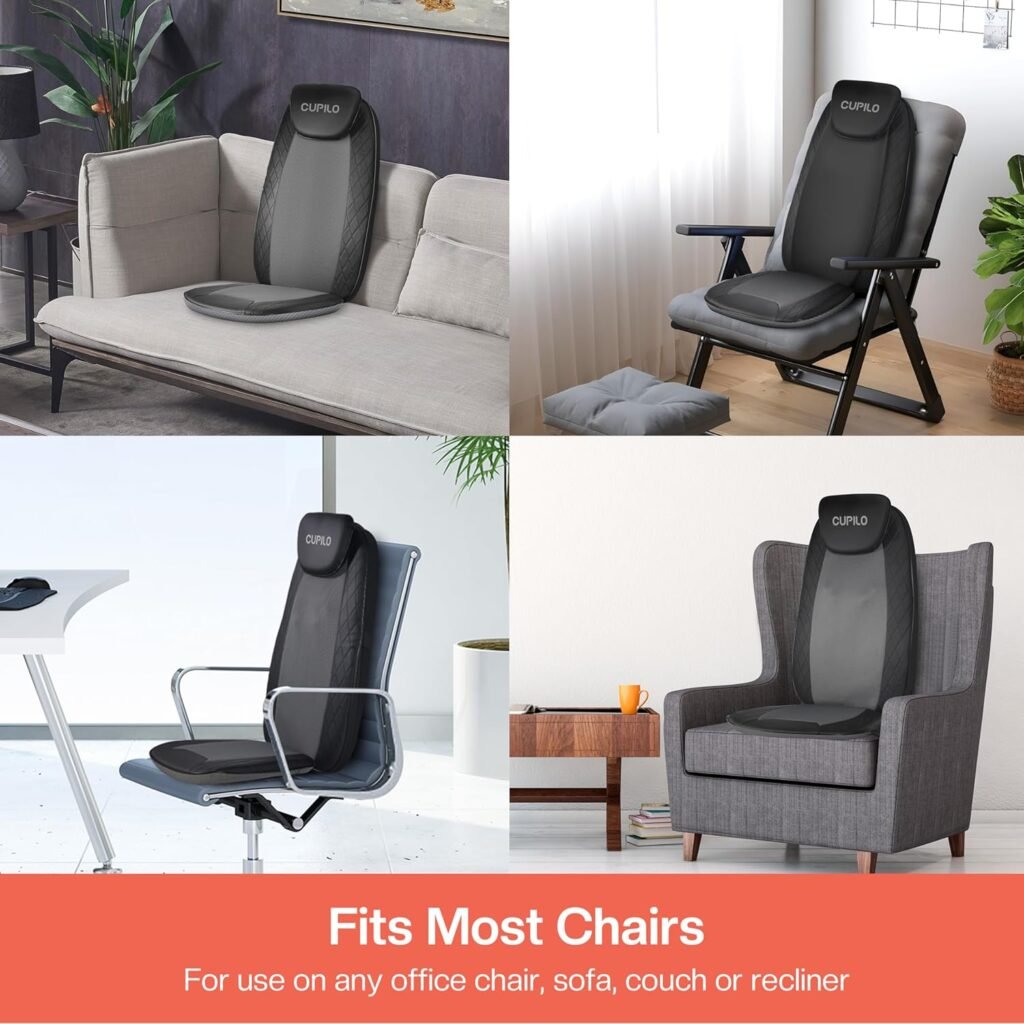 Back Massager Chair Pad,Massage Seat Cushion, Back Massager with Heat, 4 Vibration Intensities  2 Heat Levels,Electric Back Massager Pain Relief,Body Massager,Gifts for Men,Women
