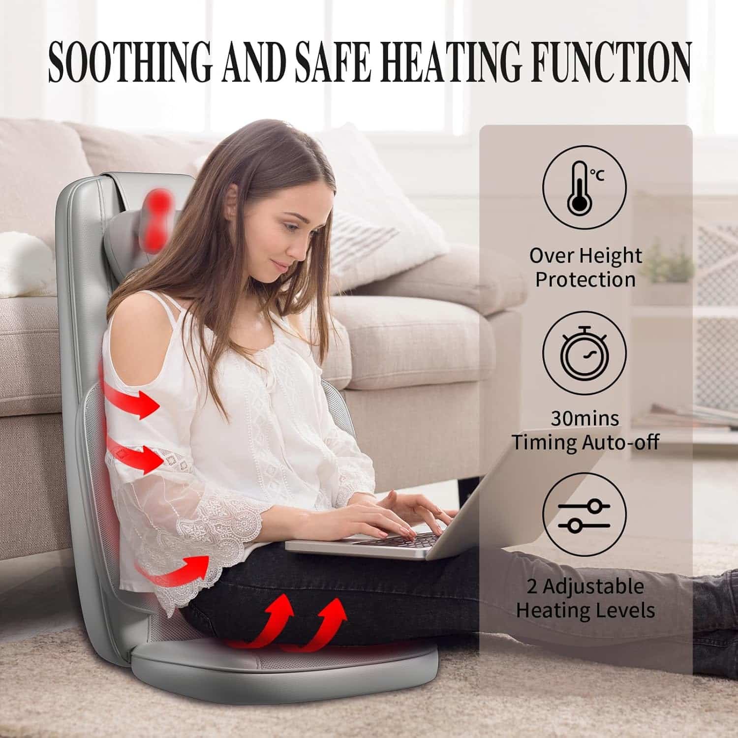 Back Massager for Chair, Back Massager with Heat, Car Seat Massager for Vehicle, Adjustable Heat and Intensity, Back and Neck Massager for Pain Relief Deep Tissue Home Office Car Use