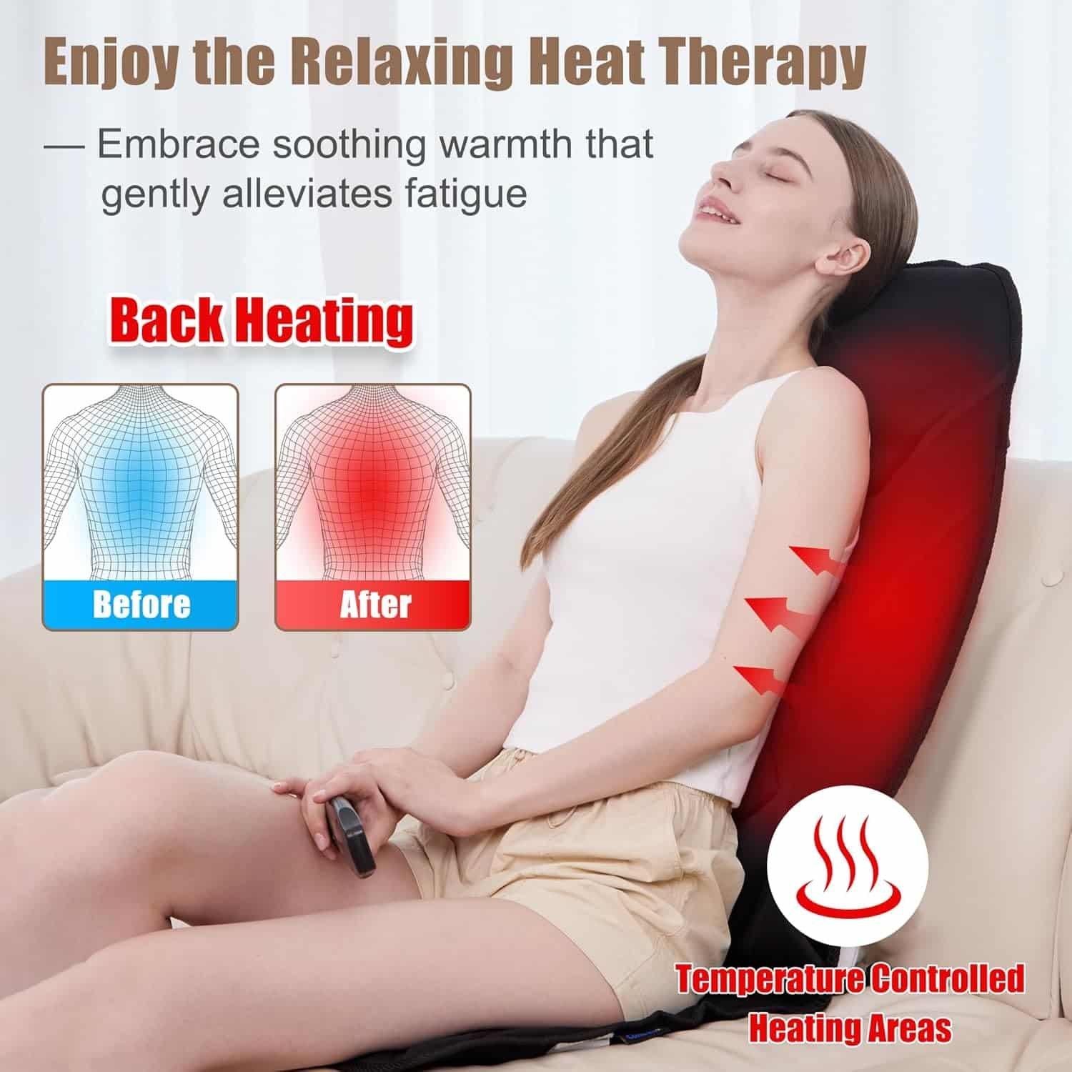 Back Massager with Heat, Chair Massager with Vibration for Pain Relief Deep Tissue, Portable Massage Chair Pad for Office Use, Gifts for Dad  Mom