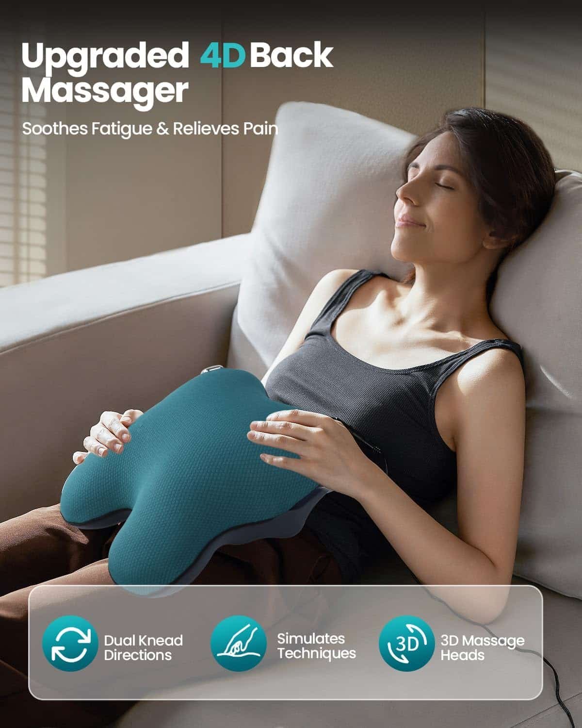 Back Massager with Heat, Cordless Neck and Back Massager for Pain Relief Deep Tissue, Shiatsu Massage Lumbar Support Pillow for Lower Back, Shoulder, Portable Massagers for Chair, Car, Gifts for Women