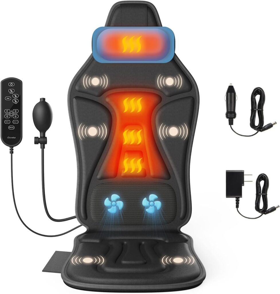 Back Massager with Heat for Pain Relief Deep Tissue, Portable Chair Massager Seat Cushion with Vibration Massage, Back Massage Chair Pad with Optional Cooling, Gifts for Dad Men Women Home Office Use