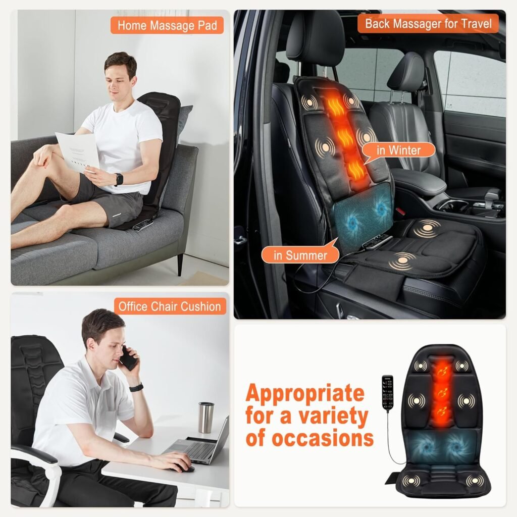 Back Massager with Heat for Pain Relief Deep Tissue, Portable Massage Chair Cushion and Seat Pad for Office, Gifts for Men  Women for Home Use