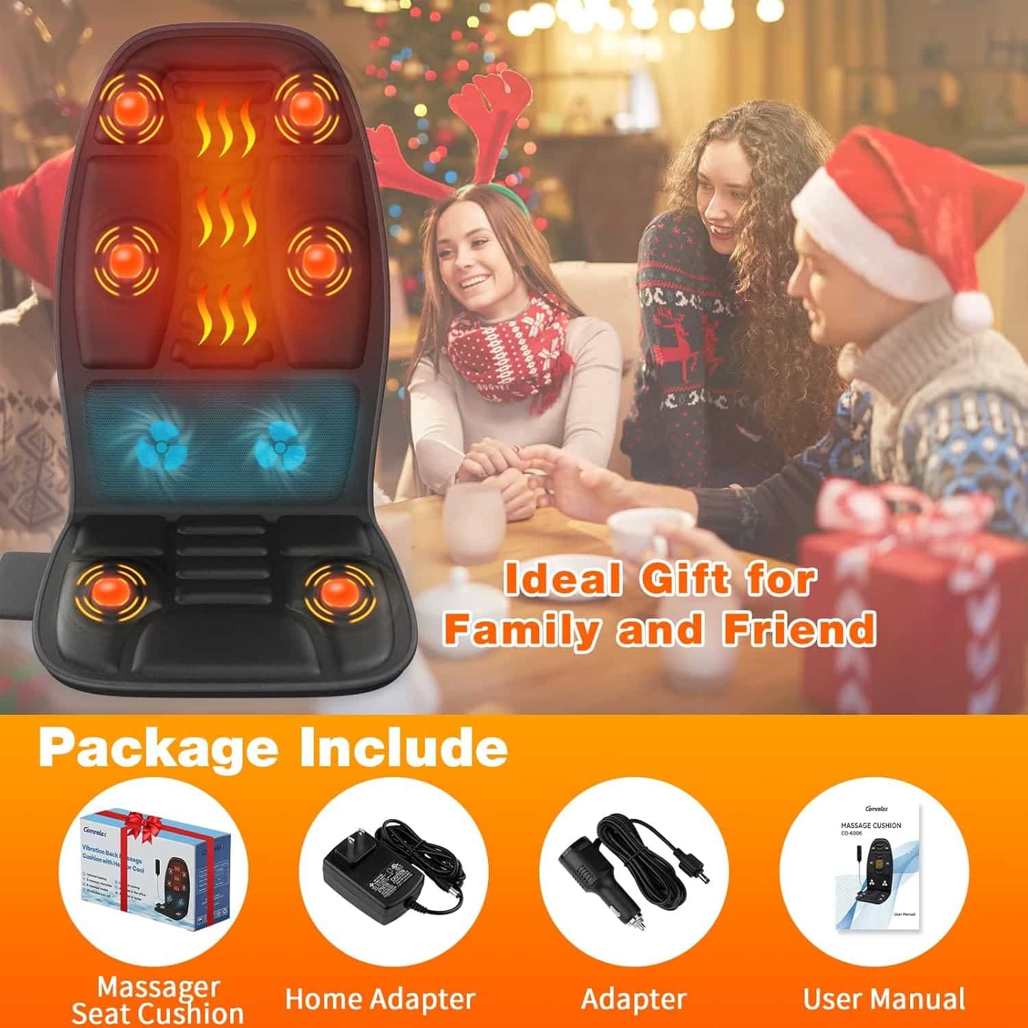 Back Massager with Heat, Massage Chair Pad for Pain Relief Deep Tissue, Portable Massage Seat Cushion for Home Office Use, Gifts for Men Women