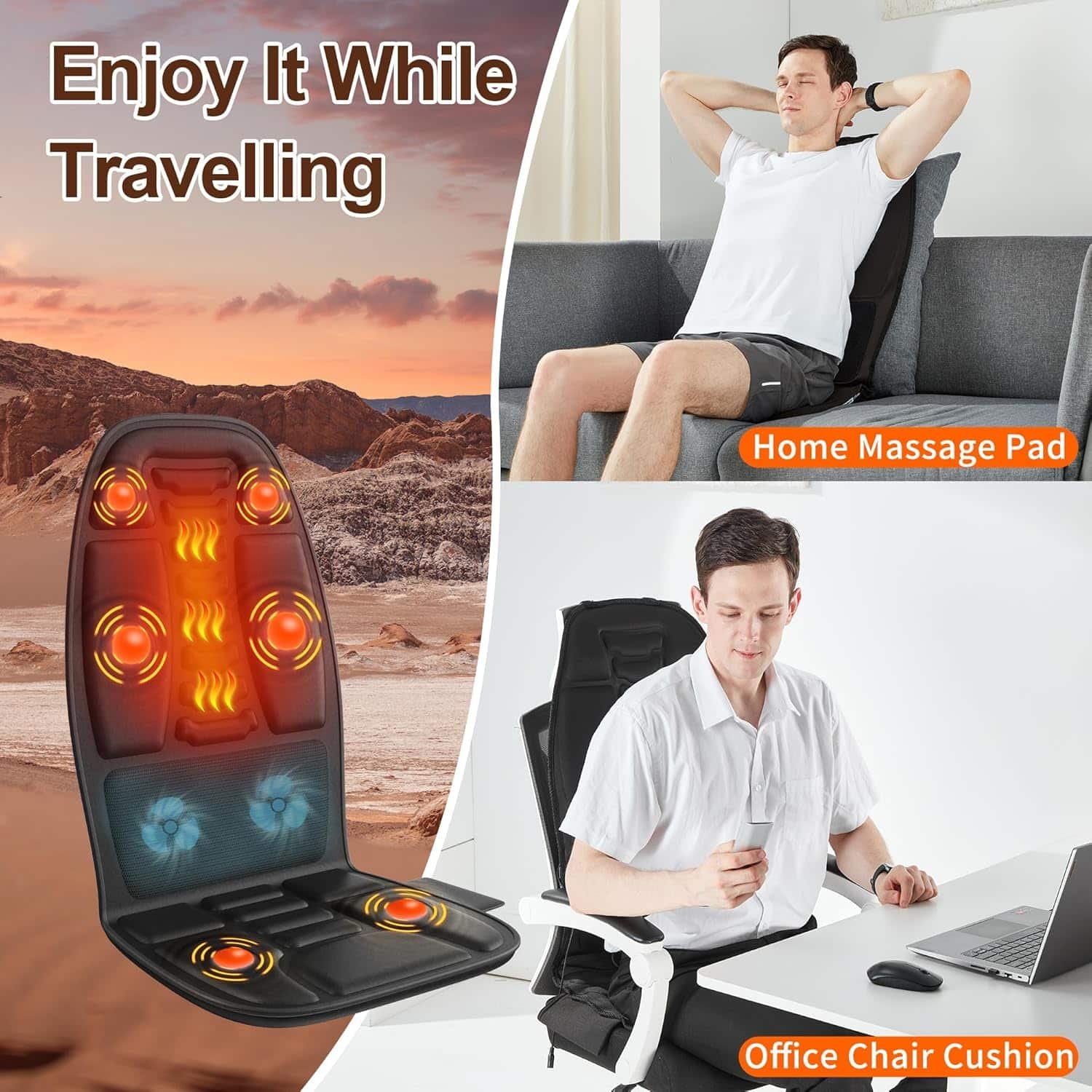 Back Massager with Heat, Massage Chair Pad for Pain Relief Deep Tissue, Portable Massage Seat Cushion for Home Office Use, Gifts for Men Women