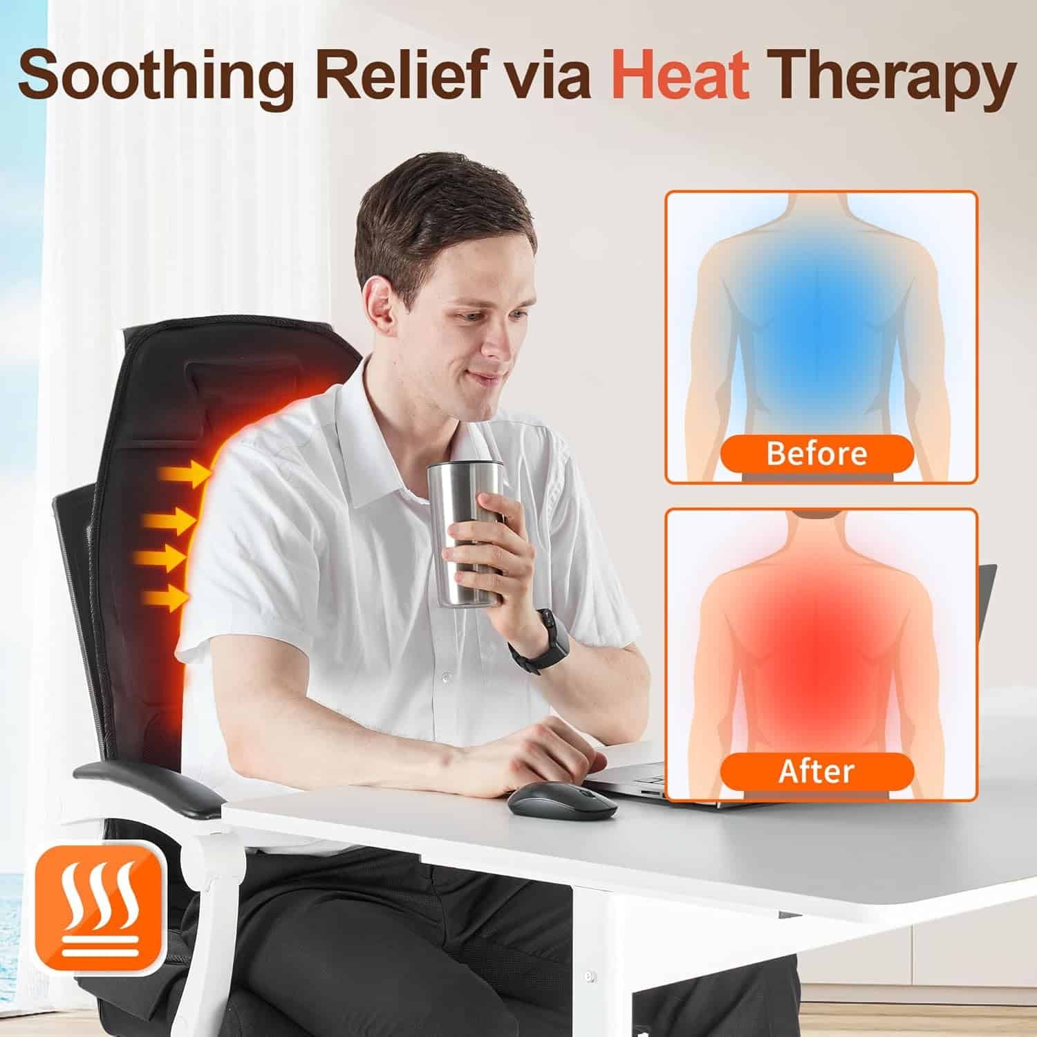 Back Massager with Heat, Massage Chair Pad for Pain Relief Deep Tissue, Portable Massage Seat Cushion for Home Office Use, Gifts for Men Women
