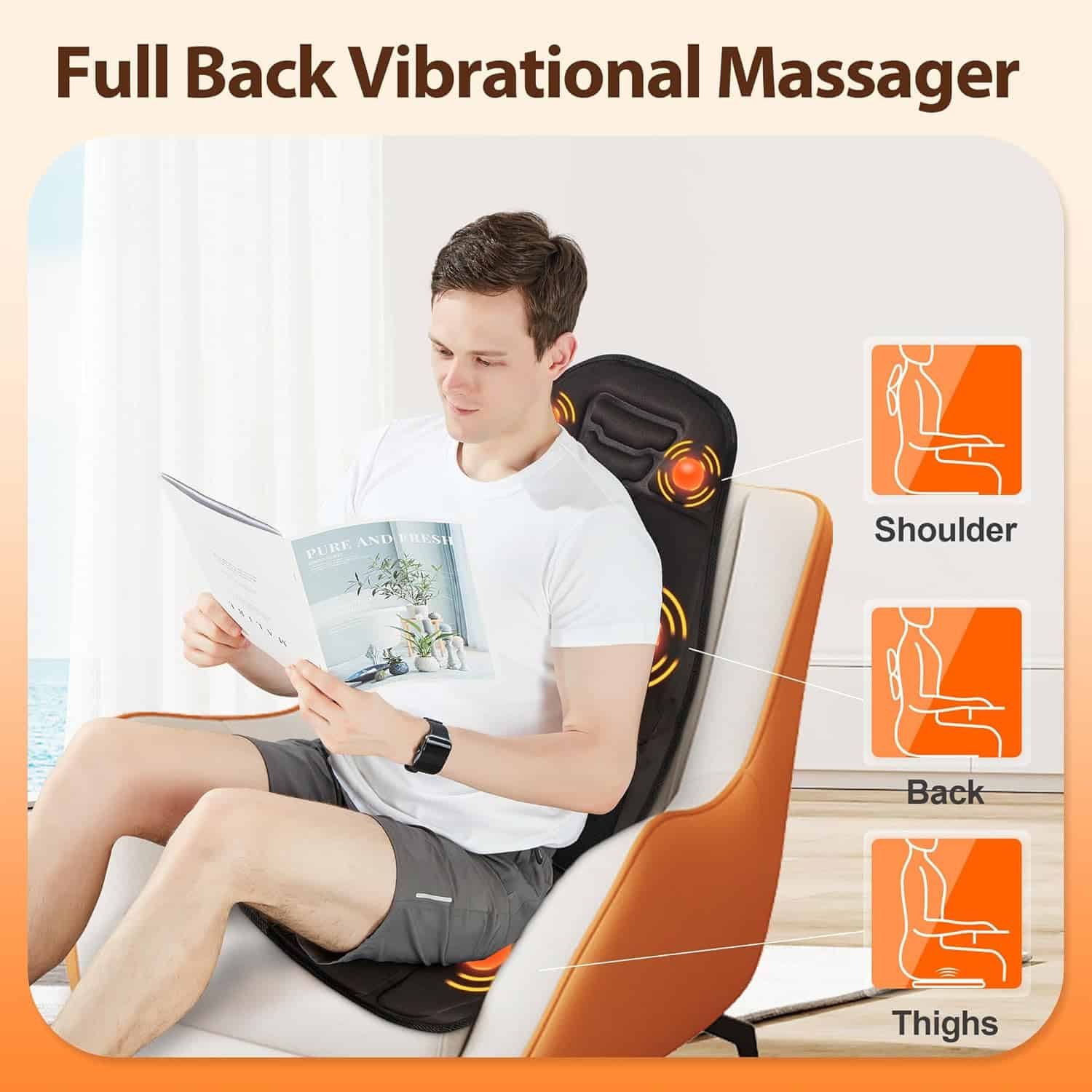 Back Massager with Heat, Massage Chair Pad for Pain Relief Deep Tissue, Portable Massage Seat Cushion for Home Office Use, Gifts for Men Women
