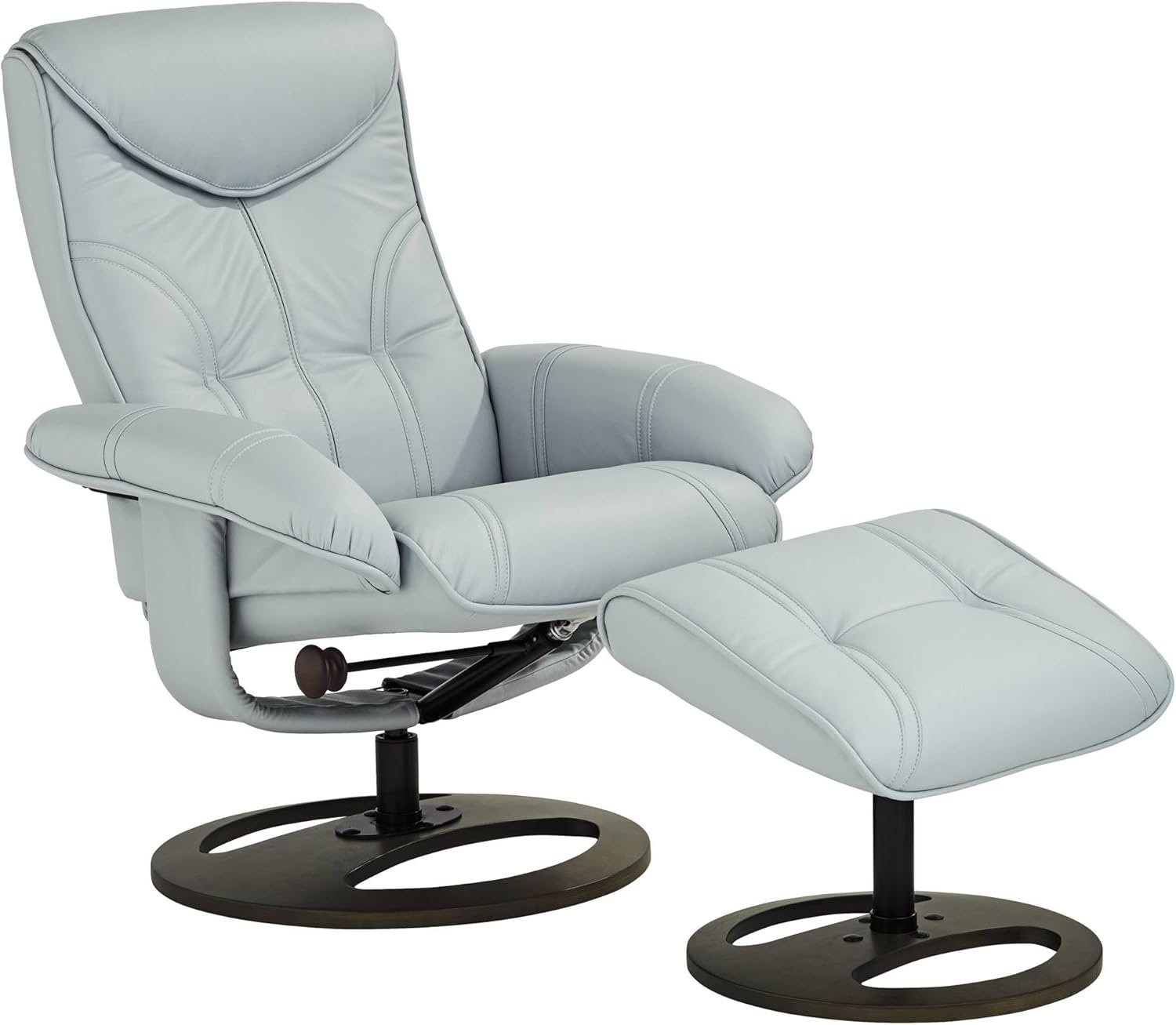 BenchMaster Newport Sky Blue Faux Leather Recliner Chair Modern with Ottoman Footrest Ergonomic Manual Reclining Swivel for Bedroom Living Room Reading Home Relax Den Office Entryway