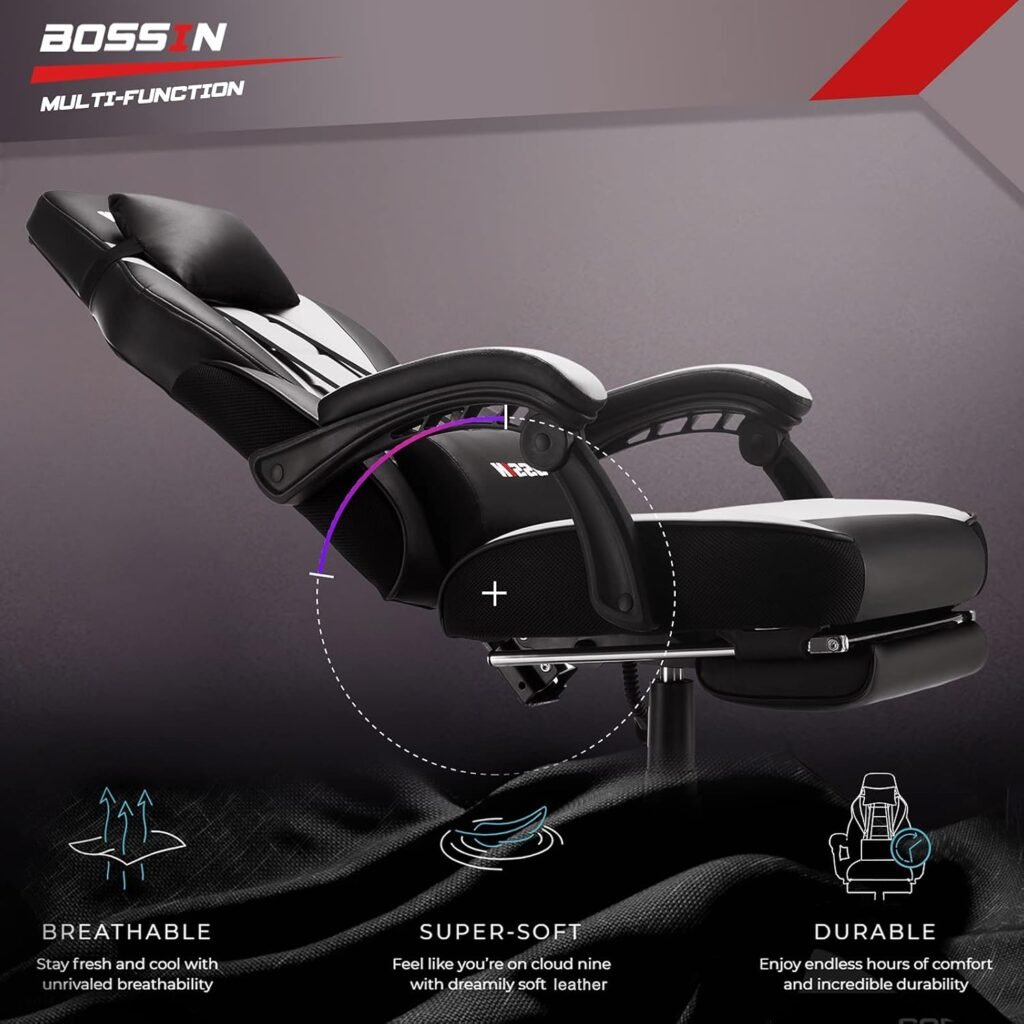 Bossin Gaming Chair With Massage Ergonomic Heavy Duty Design With Footrest And Lumbar Support Large Size Cushion High Ba 1 1024x1024