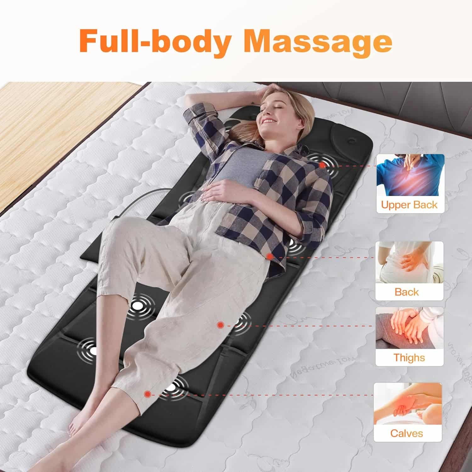 CILI Massage Mat Full Body,Massager Chair Pad,10 Vibration Motors  5 Massage Modes,Back Massager for Bed,Massage Mattress Pad for Back,Heating Pad with Auto Shut Off, Gifts for Men,Women,Black