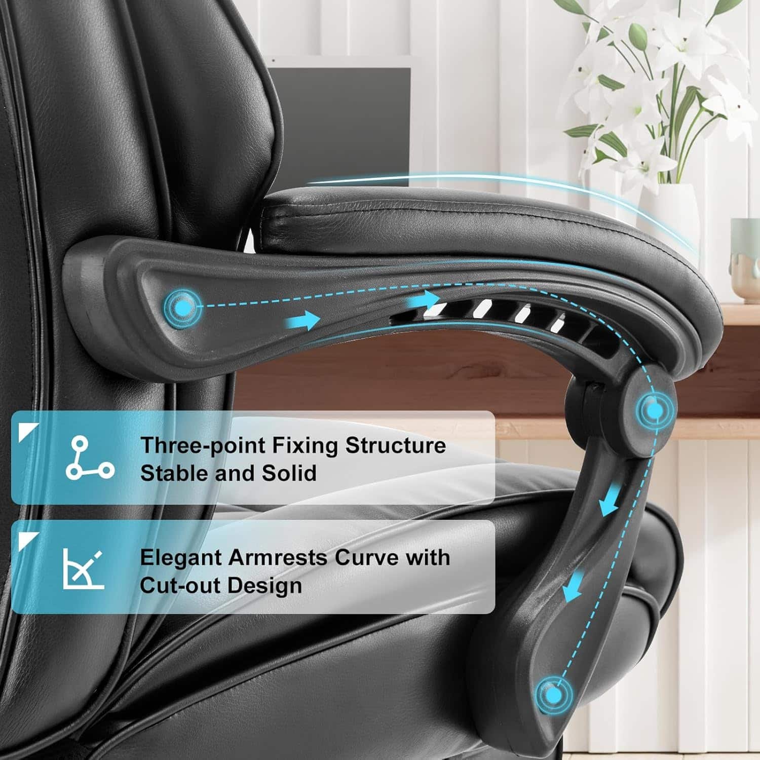 COLAMY Office Chair with Footrest, Ergonomic High Back Design Executive Computer Desk Chair with Removable Lumbar Pillow, 90-135°Reclining, Thick Bonded Leather for Home Office Work Comfort, Black