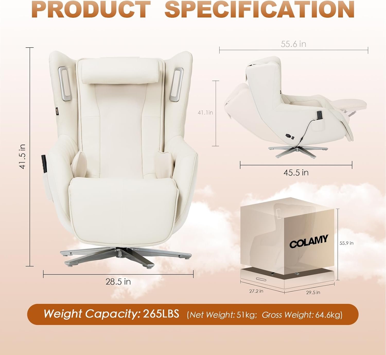 COLAMY Recliner Massage Chair | Massage and Leisure Dual-Use Chair,Heated,Lazy Boy| Living Room, Bedroom | Sofa | Single（Brown