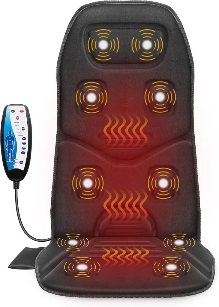 COMFIER Massage Seat Cushion with Heat,10 Vibration Motors Seat Warmer, Back Massager for Chair, Massage Chair Pad for Back,Christmas Gifts for Women,Men,Black