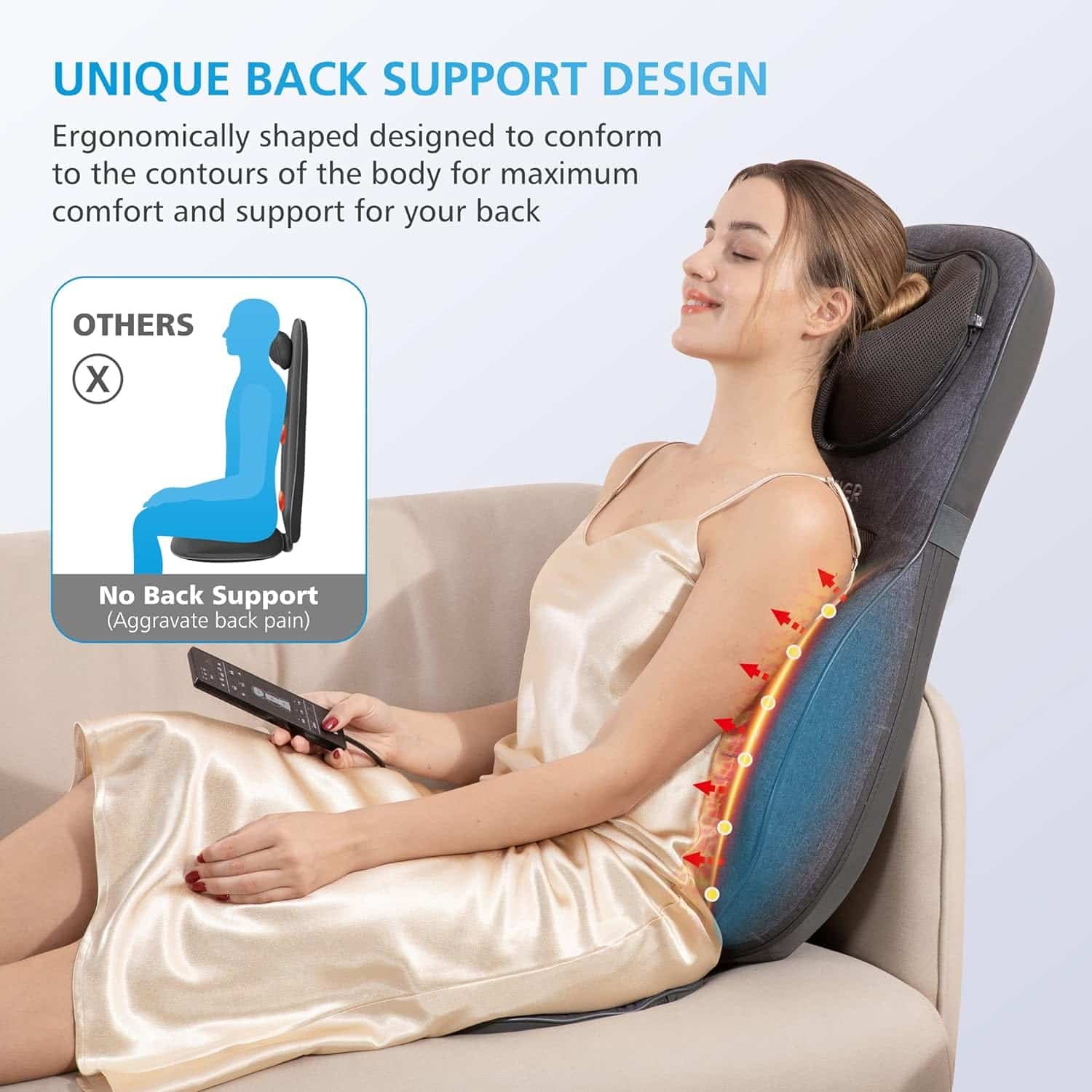 COMFIER Neck Back Massager with Heat, Height Adjustable Chair Massager Seat Cushion for Neck Shoulders, Shiatsu Massage Chair Pad for Back Support,Gifts for Dad,Mom,Gray