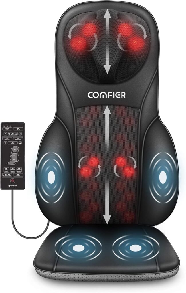 COMFIER Shiatsu Back Massager with Heat, Deep Kneading  Rolling Massage Chair Pad, Chair Massager for Office Home Use, Gift for Dad Mom
