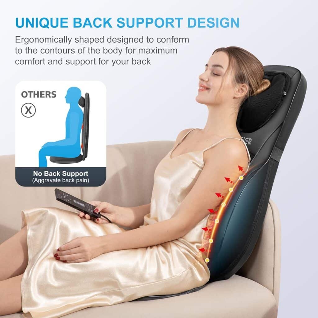 COMFIER Shiatsu Back Massager with Heat, Deep Kneading  Rolling Massage Chair Pad, Chair Massager for Office Home Use, Gift for Dad Mom