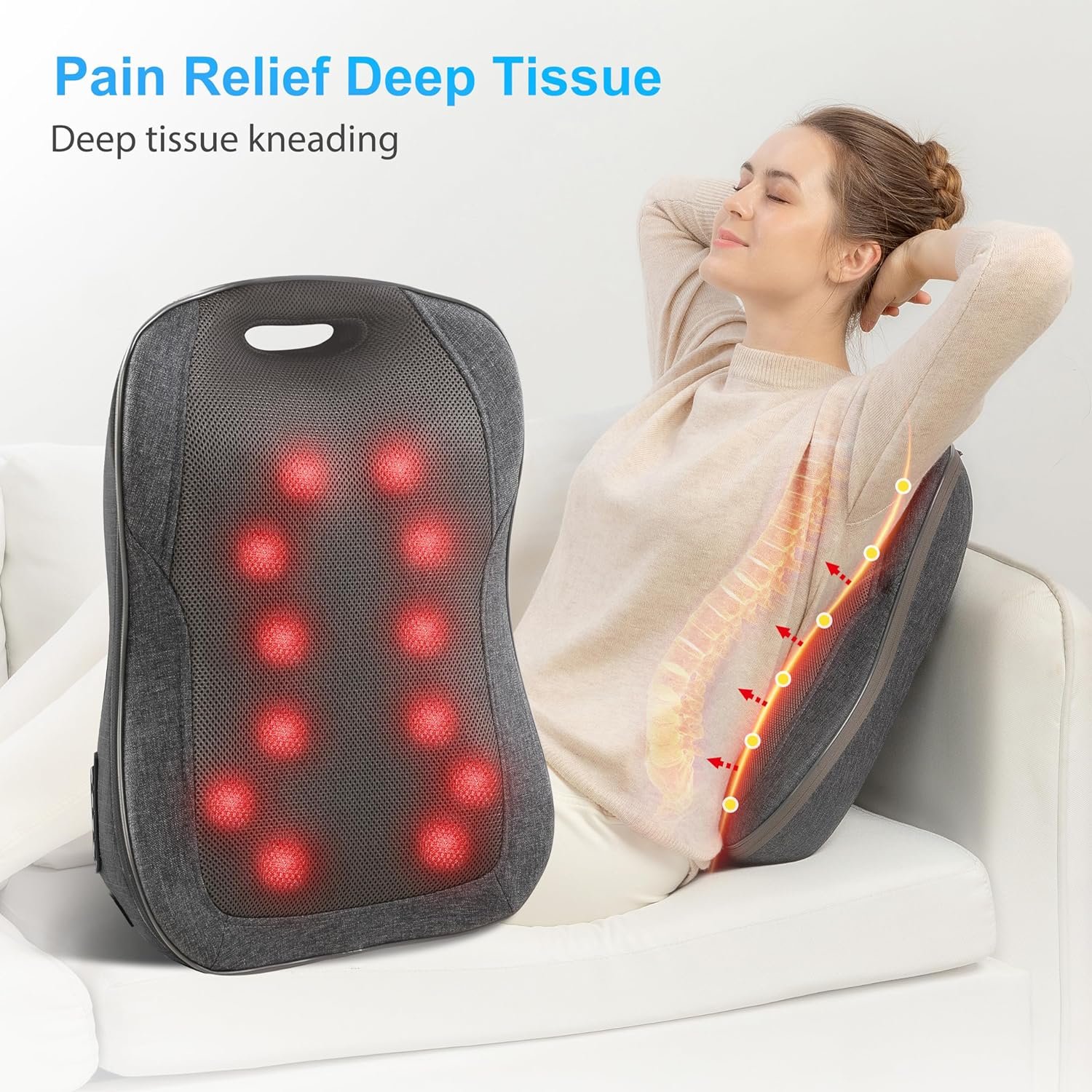 CooCoCo 14×19 Shiatsu Back Massager with Heat, Christmas Gifts for Men Husband, Portable Massage Chair Pad, Kneading Massage Mat for Pain Relief, Chair Massager for Office Home