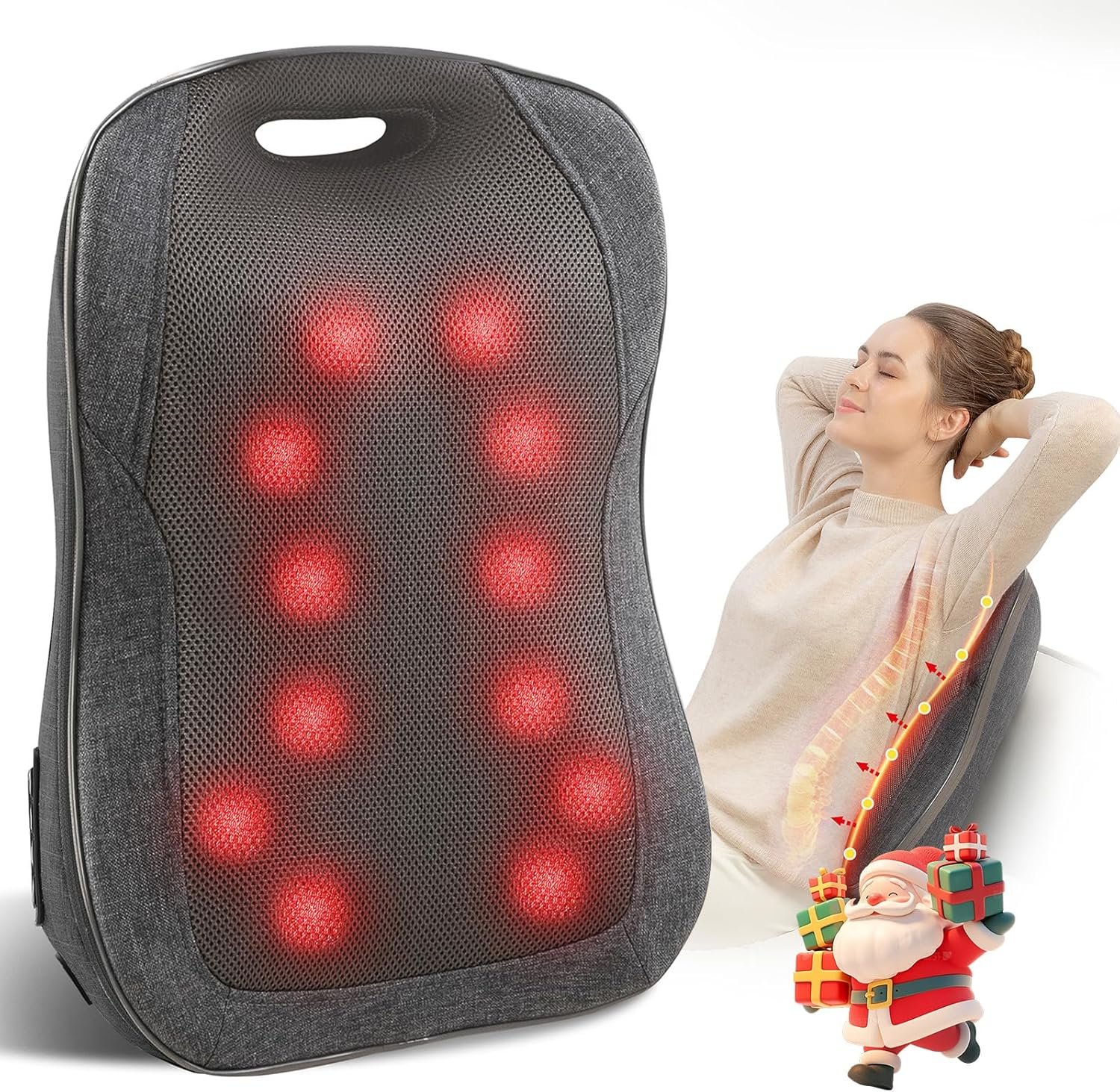 CooCoCo 14×19 Shiatsu Back Massager with Heat, Christmas Gifts for Men Husband, Portable Massage Chair Pad, Kneading Massage Mat for Pain Relief, Chair Massager for Office Home