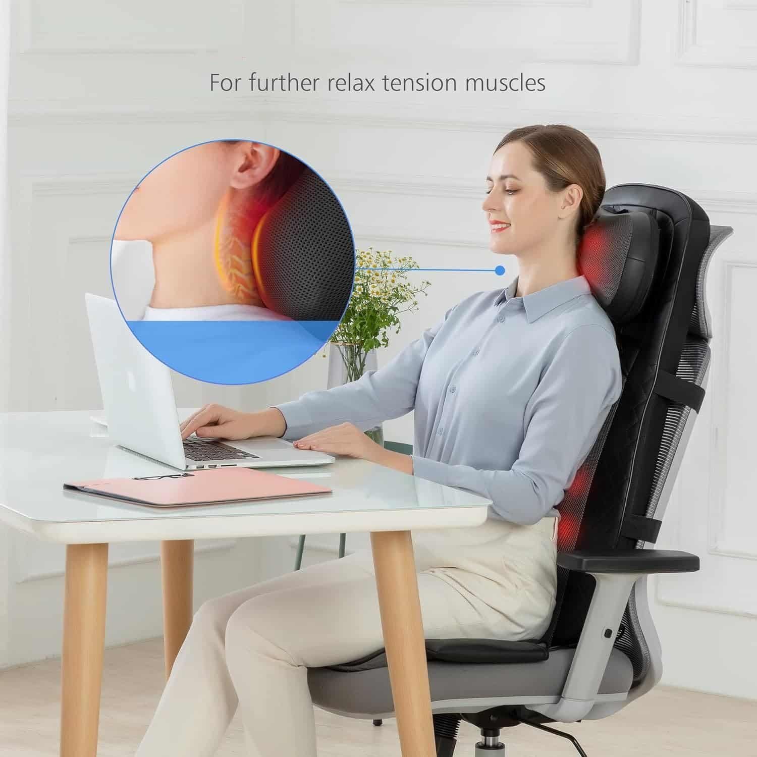 CooCoCo Shiatsu Back Massager with Heat, Birthday Gifts for Men Women, Deep Kneading Massage Chair Pad for Neck Back Shoulders, Massager Seat for Home Office, Gifts for Husband Wife