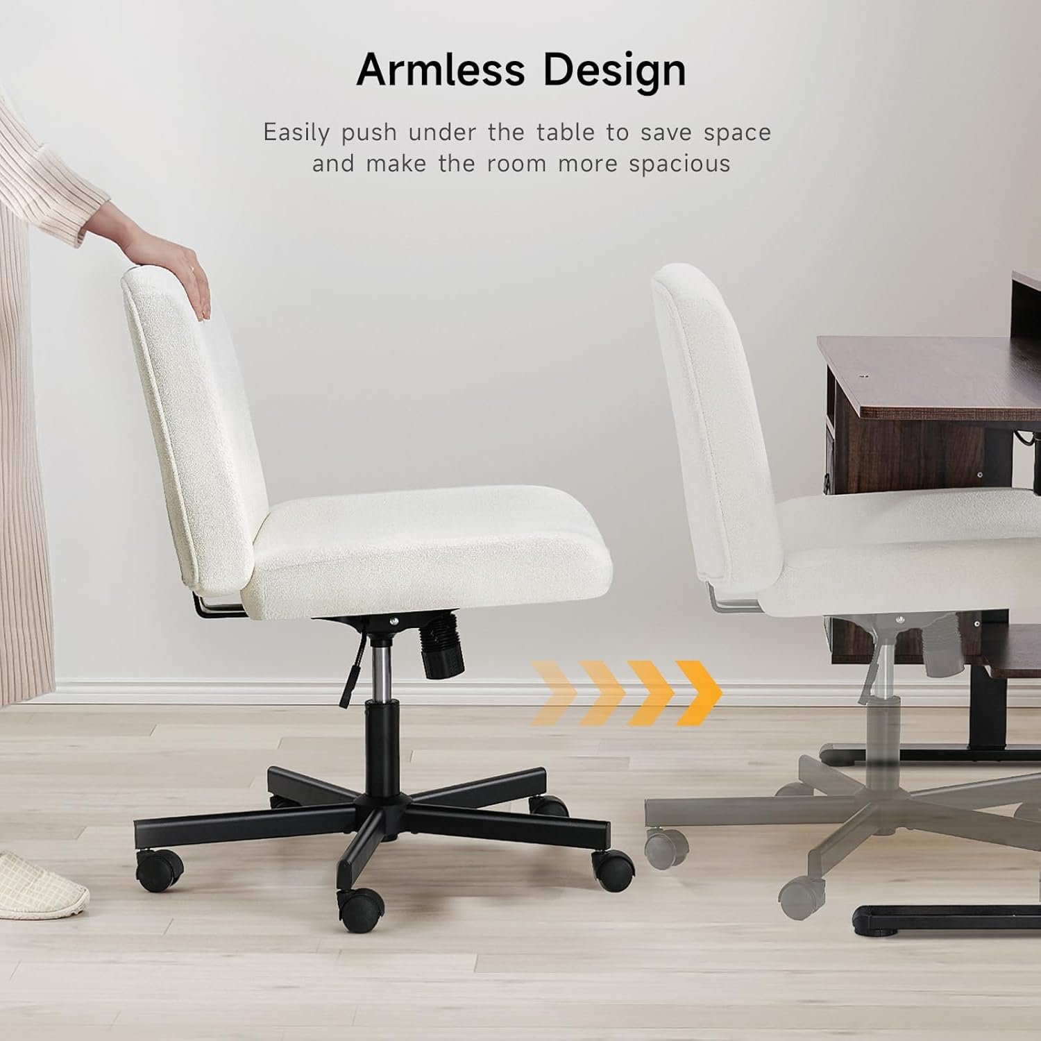 Criss Cross Chair with Wheels, Massage Cross Legged Office Chair with Double Layer Sponge Cushion, Armless Wide Seat Swivel Vanity Chair, Adjustable Desk Chairs for Home Office, Beige