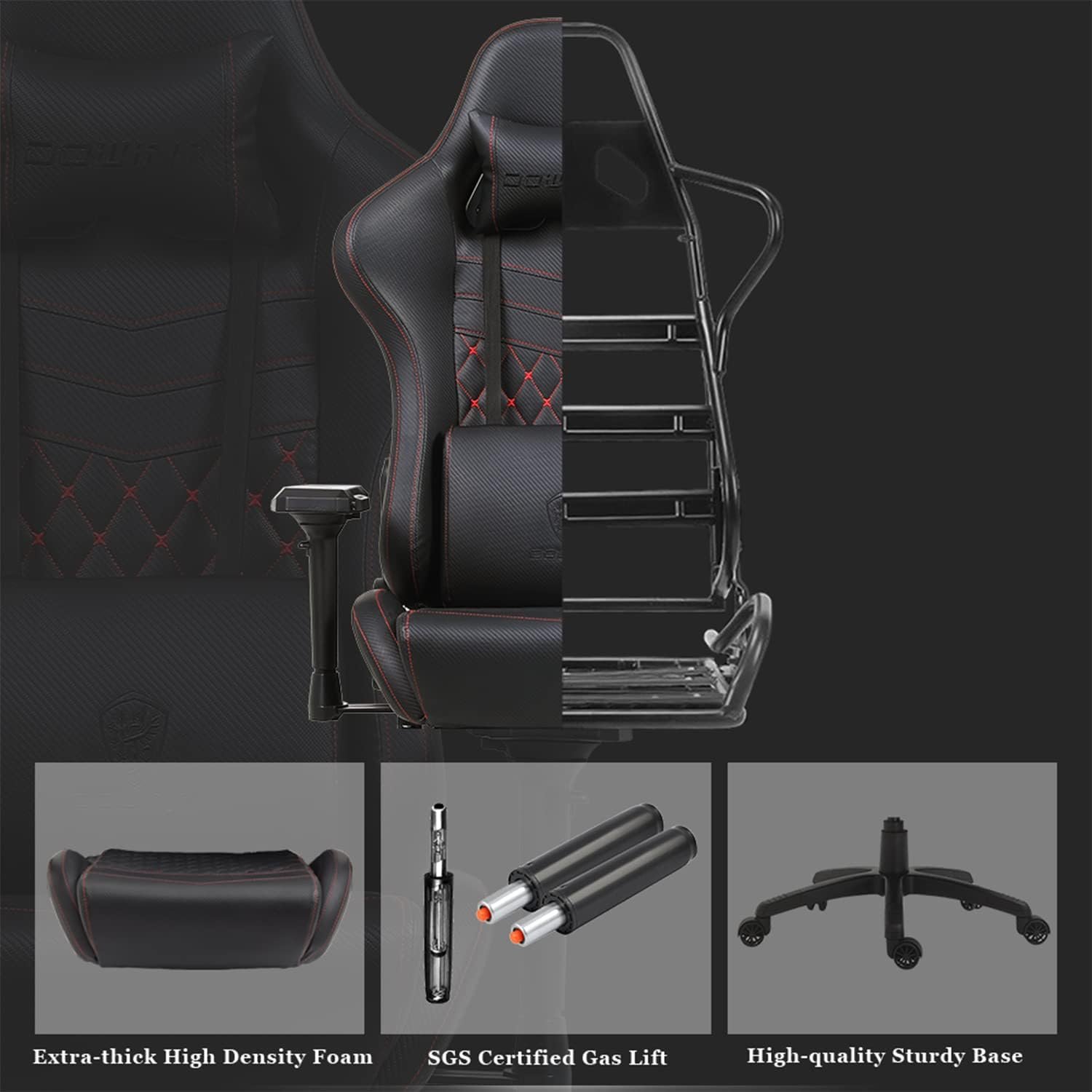 Dowinx Gaming Chair Office Desk Chair with Massage Lumbar Support, Vintage Style Task Chair PU Leather High Back Gamer Chair with Retractable Footrest (Brown)