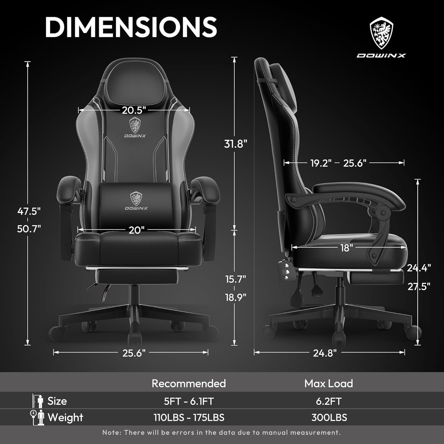 Dowinx Gaming Chair with Pocket Spring Cushion and Footrest, Ergonomic Computer Chair with Massage Lumbar Supportfor Adults, High Back Leather Game Chair for Office Gaming 300LBS, Black Green