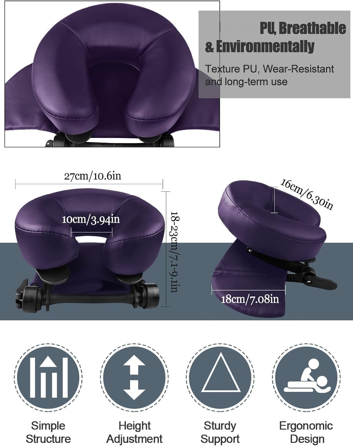 EBANKU Massage Table Face Cradle Cushion, Face Cradle Down Tabletop Massage Kit Adjustable Massage Table Headrest Face Pillow with Platform for Massage Chair SPA Bed (Purple)