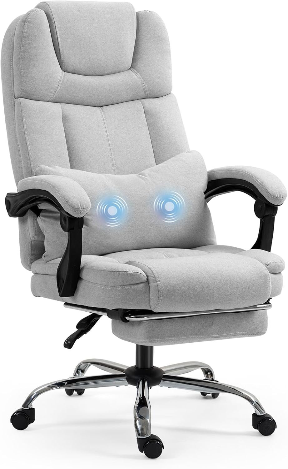 ECOTOUGE Ergonomic Massage Office Chair with Footrest – 2 Vibration Points Lumbar Support Adjustable Reclining Executive Chair for Home Office Light Grey