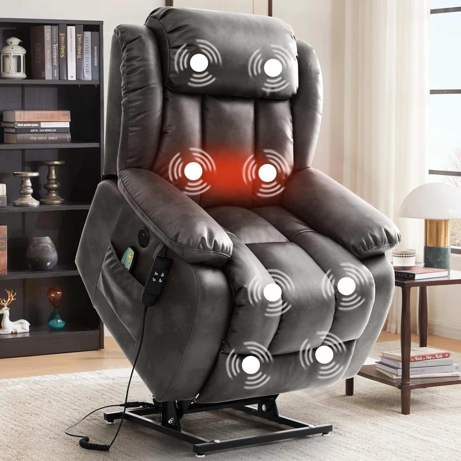 Electric Recliners Chair Elderly  Adult Ergonomic Dual Motor Power Lift Recliner Chair, with Massage and Heating, USB Ports, Remote Control, Dark Blue, Infinite Position
