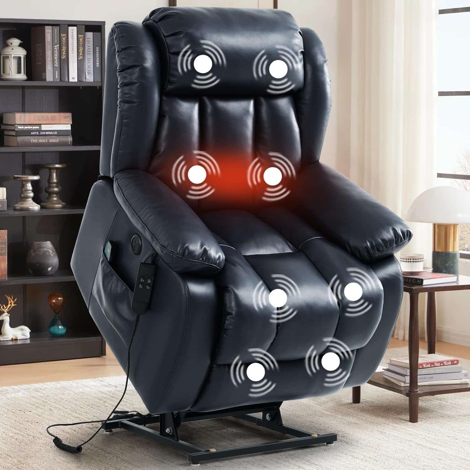 Electric Recliners Chair Elderly  Adult Ergonomic Dual Motor Power Lift Recliner Chair, with Massage and Heating, USB Ports, Remote Control, Dark Blue, Infinite Position