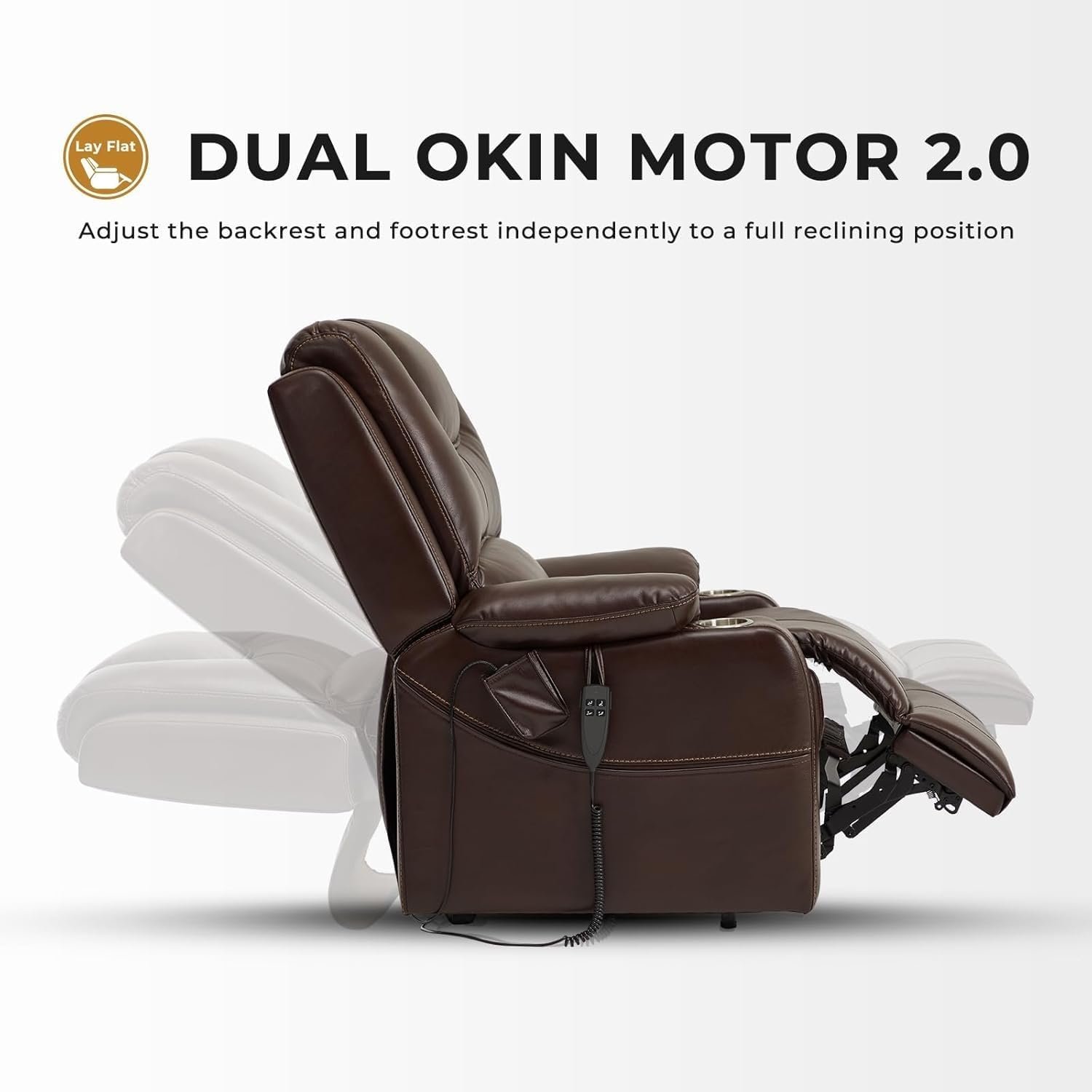 Electric Recliners Chair Elderly  Adult Ergonomic Large Power Lift Recliner Chair, Dual Motor, 2 Cup Holders, 2 Remote Controls, with Heat Massage (Brown Leather)