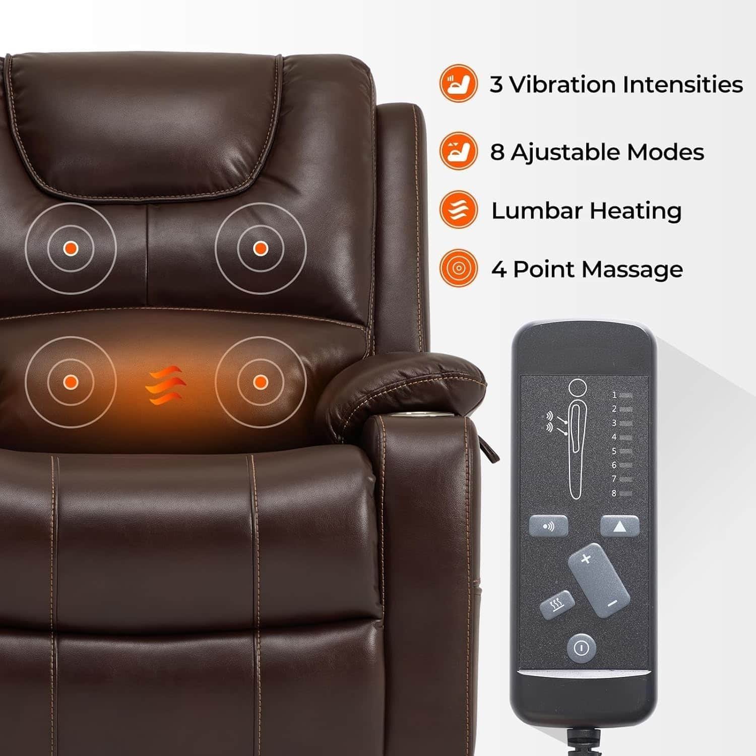 Electric Recliners Chair Elderly  Adult Ergonomic Large Power Lift Recliner Chair, Dual Motor, 2 Cup Holders, 2 Remote Controls, with Heat Massage (Brown Leather)