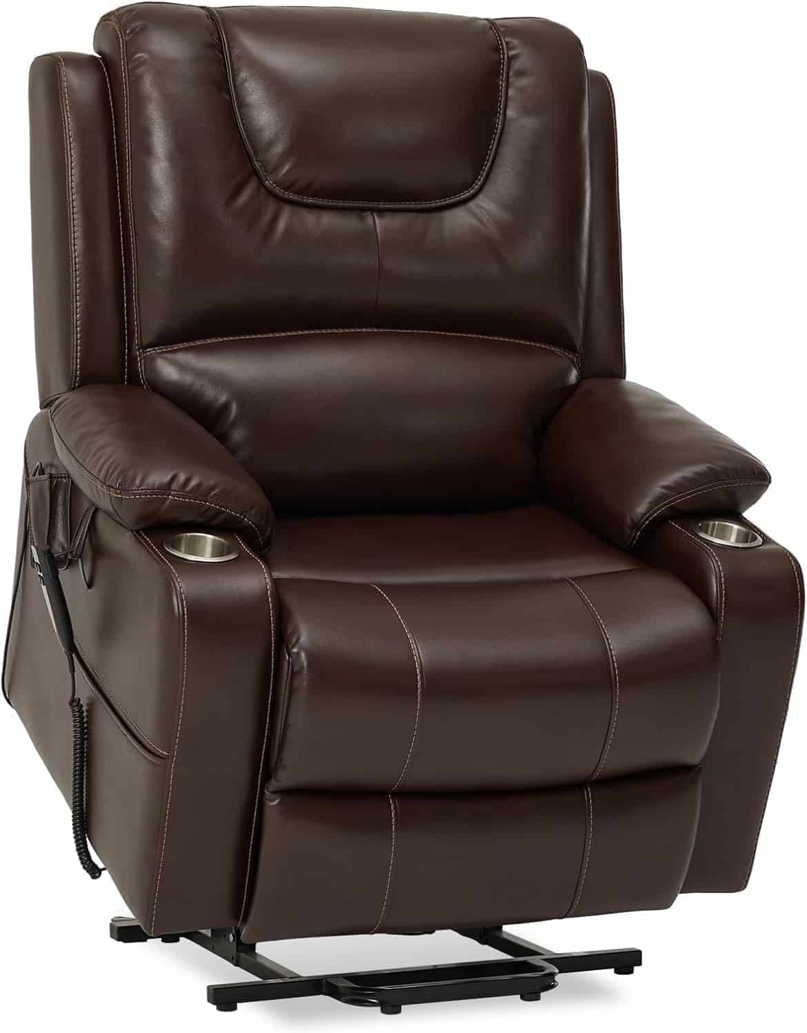 Electric Recliners Chair Elderly  Adult Ergonomic Large Power Lift Recliner Chair, Dual Motor, 2 Cup Holders, 2 Remote Controls, with Heat Massage (Brown Leather)