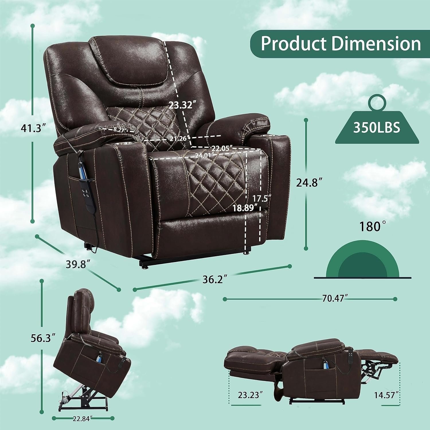 Electric Recliners Chair Elderly Adult Ergonomic Power Lift Recliner, High Density Foam Lift Chair with Heat and Massage, Reclining to 180, 2 Cup Holders, 2 Remote Controls, Dual Motors, Breathable Electric Recliners Chair Elderly Adult Ergonomic Power Lift Recliner, High Density Foam Lift Chair with Heat and Massage, Reclining to 180, 2 Cup Holders, 2 Remote Controls, Dual Motors, Breathable