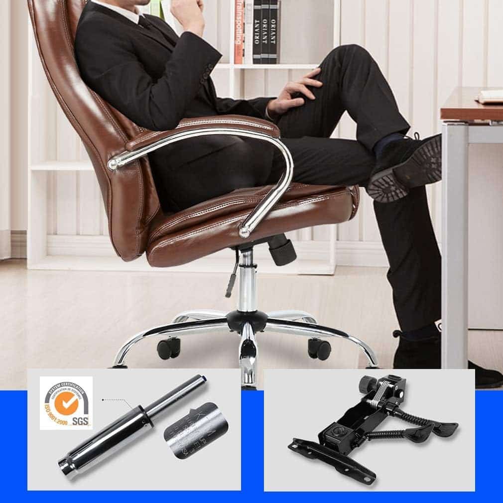 Ergonomic Office Chair Cheap Desk Chair PU Leather Computer Chair Executive Adjustable High Back PU Leather Task Rolling Swivel Chair with Lumbar Support for Women Men, White