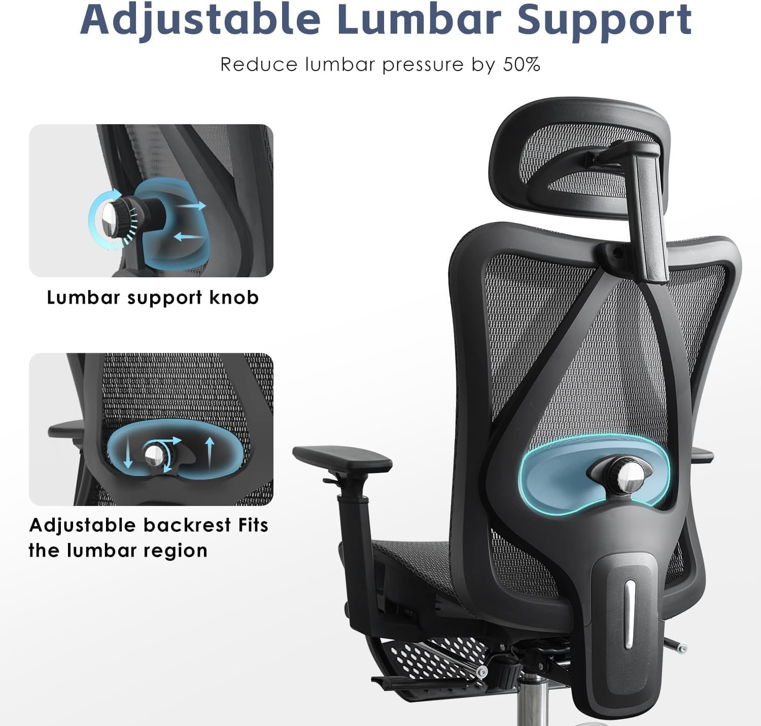 Ergonomic Office Chair, SGS Certified Gas Cylinder, 400 LBS Capacity, Retractable Footrest, Office Chair with Adjustable Lumbar Support, Gaming Chair, Mesh Office Chair