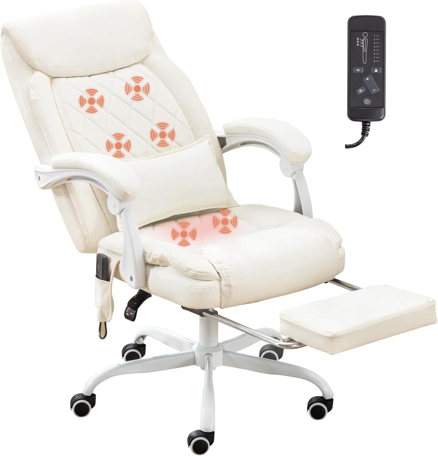 Executive Massage Office Chair with Heated,45°Reclining Ergonomic Office Chair with Footrest,High Back Computer Desk Chair with Wheels,Diamond-Stitched Cushion Brown Leather Office Chair