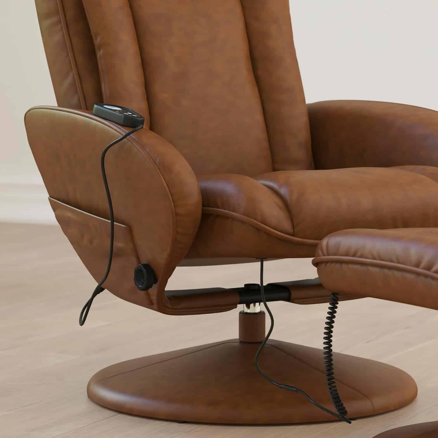 Flash Furniture Poppy Massaging Multi-Position Plush Recliner with Side Pocket and Ottoman in Black LeatherSoft