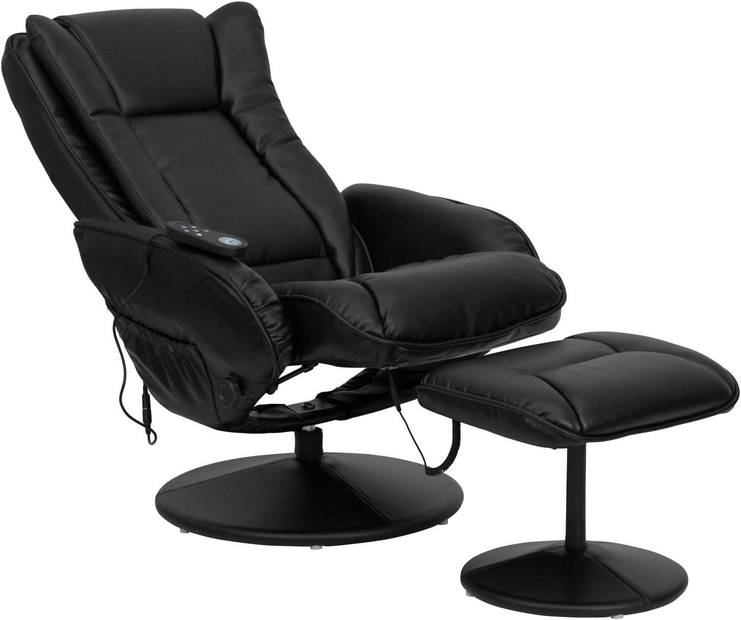Flash Furniture Poppy Massaging Multi-Position Plush Recliner with Side Pocket and Ottoman in Black LeatherSoft