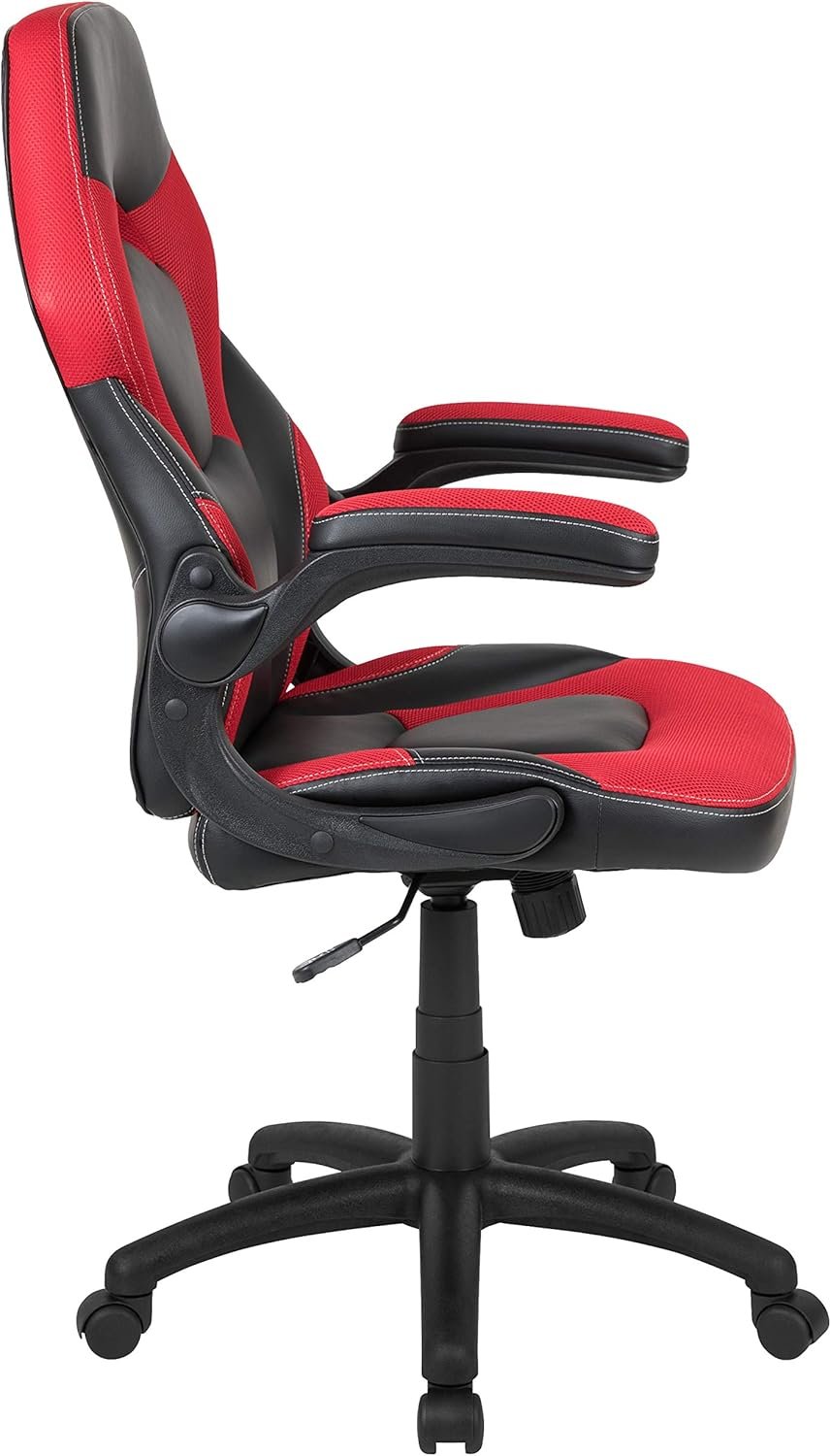 Flash Furniture X10 High-Back LeatherSoft Racing Style Gaming Chair with Flip-Up Arms, Ergonomic Padded Swivel Computer Chair, Blue/Black