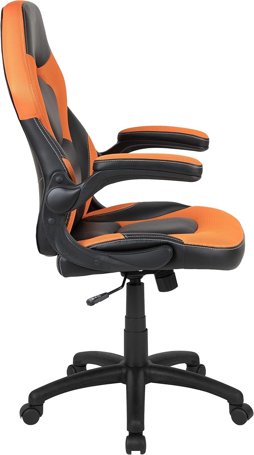Flash Furniture X10 High-Back LeatherSoft Racing Style Gaming Chair with Flip-Up Arms, Ergonomic Padded Swivel Computer Chair, Blue/Black