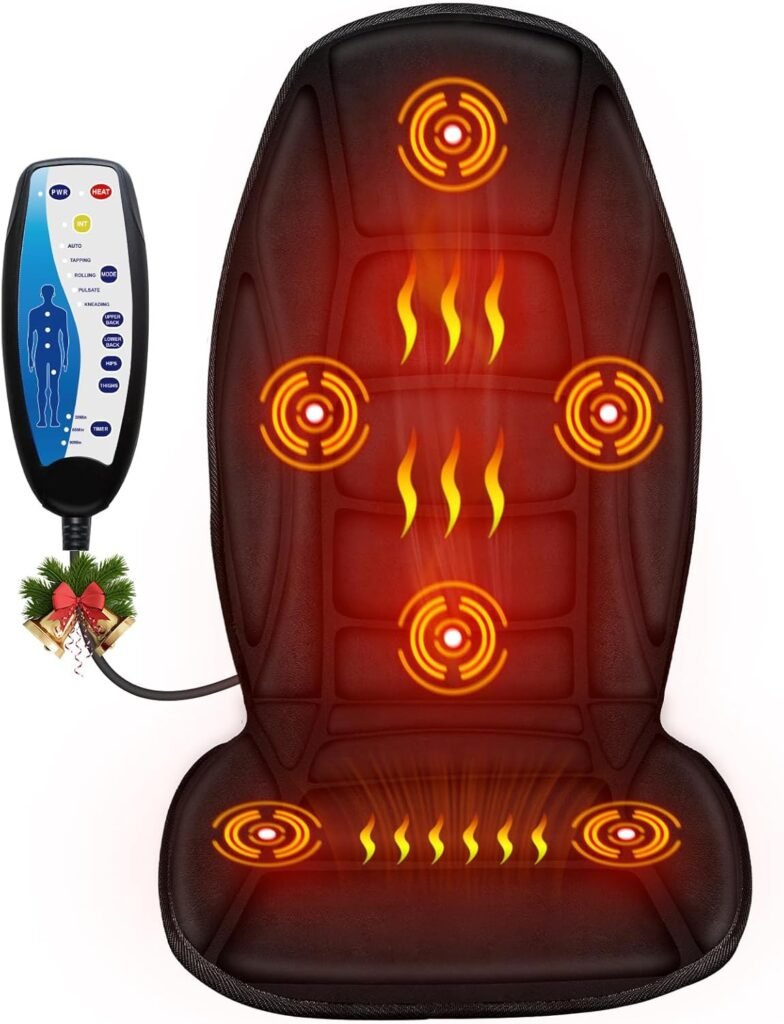 Full Back Massager with Heat, 5 Vibrating Modes  2 Heat Levels, Back Massager Chair Pad, Electric Massage Seat Cushion, Seat Massage Pad, Ideal Chritmas Gifts for Men Dad Mom Him Her (Black)