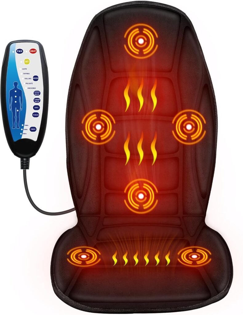 Full Back Massager with Heat, 5 Vibrating Modes  2 Heat Levels, Back Massager Chair Pad, Electric Massage Seat Cushion, Seat Massage Pad, Ideal Chritmas Gifts for Men Dad Mom Him Her (Black)