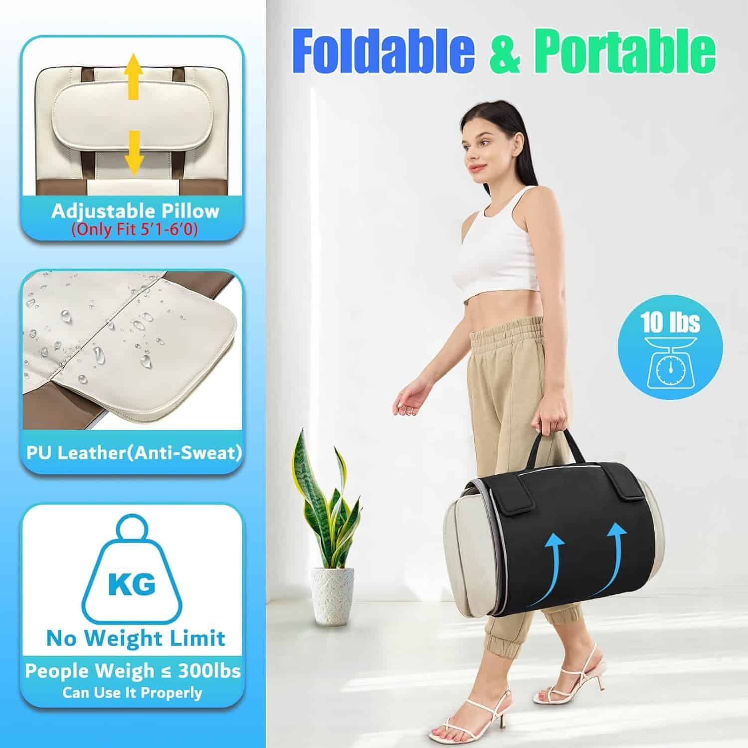 Full Body Massage Mat, 3D Body Stretching  Lumbar Traction, Back Heating, Traction Up  Down, Curve Stretch, Twist Left  Right, 4 Modes 3 Intensities 3 Heat Levels, PU Leather, Foldable, Fit 51-60