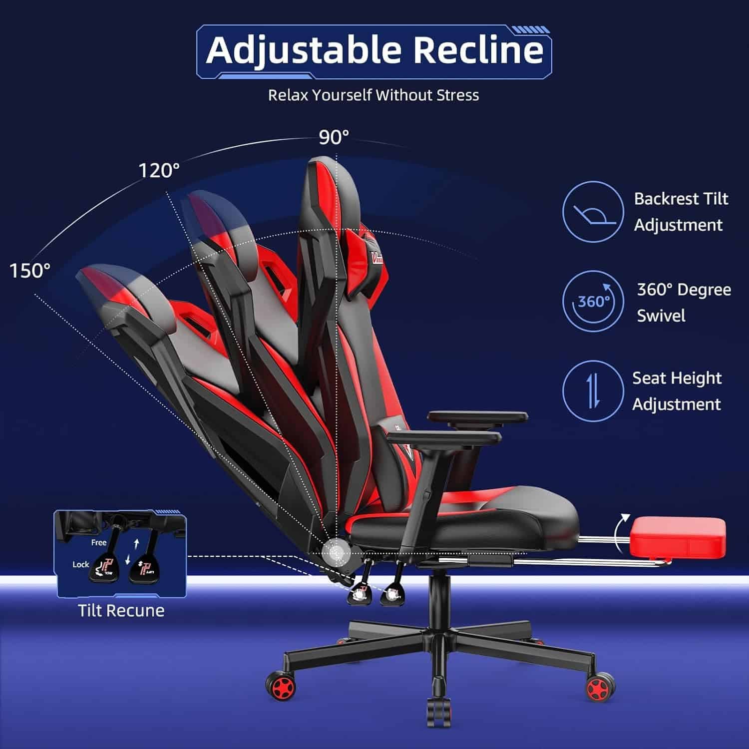 Gaming Chair, Computer Chair with Footrest and Lumbar Support, PU Leather High Back Adjustable Game Chair with Adjustable Armrest and Headrest Swivel Task Chair for Office or Gaming